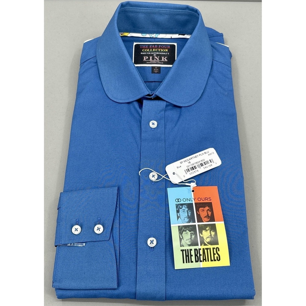 Thomas Pink Shirt Mens 16 41 Blue Solid Slim Fit Fab Four Beatles Dress NWT